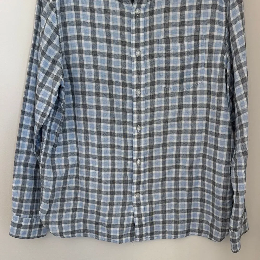Banana Republic plaid men’s flannel blue black white button down Shirt large EUC